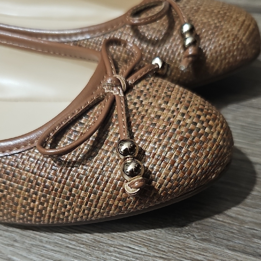 Nine West Tan Woven Flats with Bow - Picture 4 of 11